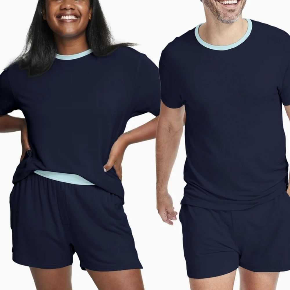 Jambys Jamtee and Boxers W/ Pocket Set Medium Navy/Mint Green Modal Stretch Knit